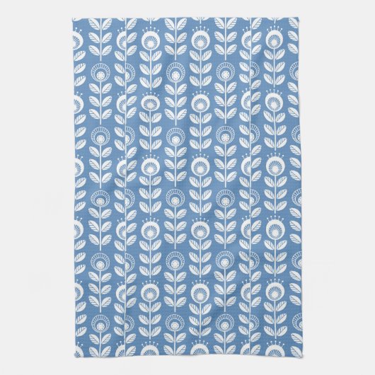 Linge De Cuisine Rétro motif bleu scandinave (Vertical)
