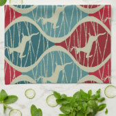 Linge De Cuisine Rétro Noël rouge et bleu frais de renne de Noël (Plié)