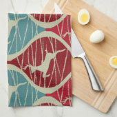 Linge De Cuisine Rétro Noël rouge et bleu frais de renne de Noël (Quart Plié)