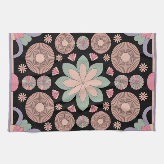 Linge De Cuisine Retro Pastel Floral Mandala Symmetry (Horizontal)