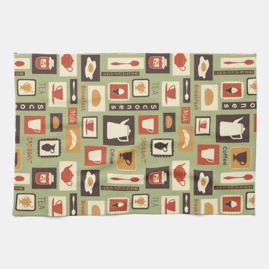 Linge De Cuisine Rétro pattern with kitchen dishes for breakfast (Horizontal)