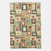 Linge De Cuisine Rétro pattern with kitchen dishes for breakfast (Vertical)