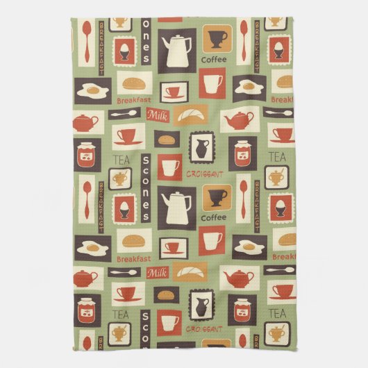 Linge De Cuisine Rétro pattern with kitchen dishes for breakfast (Vertical)