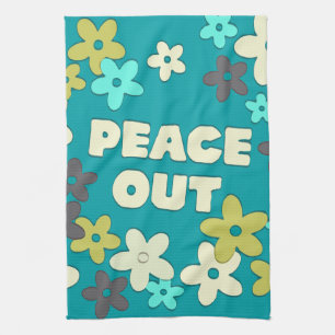Linge De Cuisine Retro Peace Out Citation Hippie Fleurs