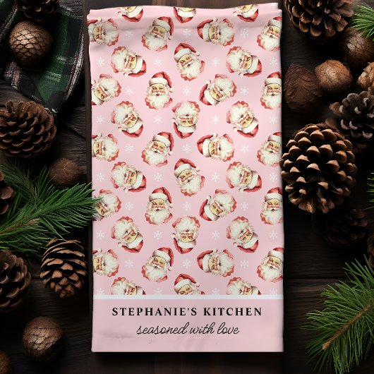 Linge De Cuisine Retro Père Noël rose Nom personnalisé Noël