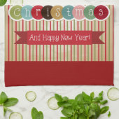 Linge De Cuisine Retro Reindeer Joyeux Noël Bonne année (Plié)