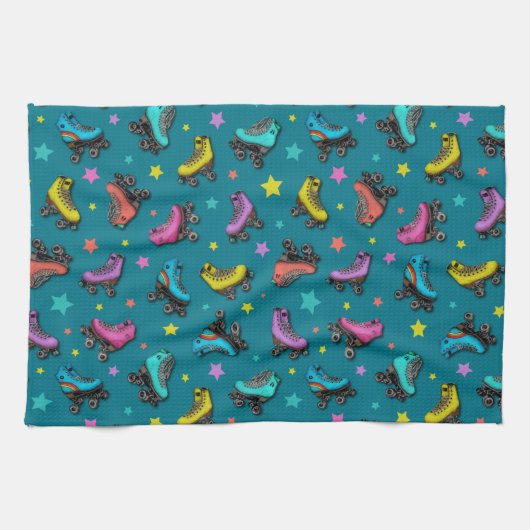 Linge De Cuisine Rétro Roller Skates et Stars (Horizontal)