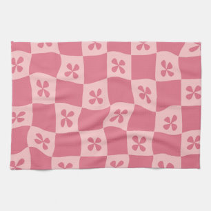 Linge De Cuisine Retro rose À damiers motif floral