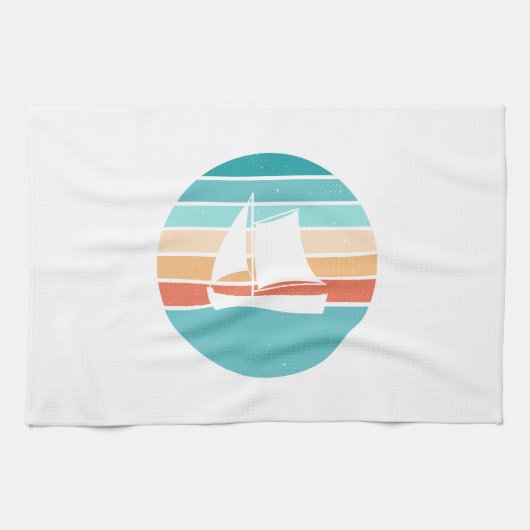 Linge De Cuisine Retro Sunset Effet Perdu + Voilier (Horizontal)