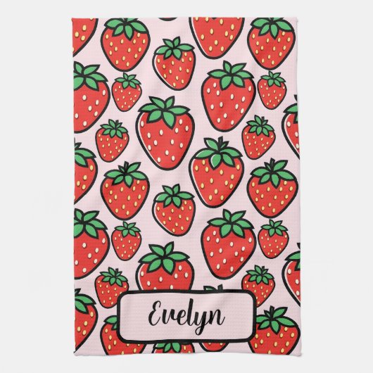 Linge De Cuisine Retro Sweet Strawberry Cartoon Personalized (Vertical)