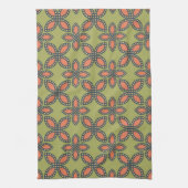 Linge De Cuisine Retro Vert et Orange Abstrait motif floral (Vertical)