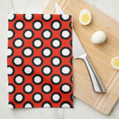 Linge De Cuisine Rétros points cerclés, rouge, noir et blanc (Quart Plié)