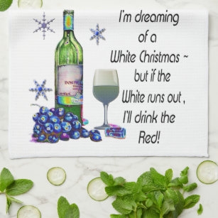 Linge De Cuisine Rêvant de Noël blanc, cadeaux drôles d'art de vin