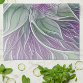 Linge De Cuisine Rêve de fleurs, Abstrait violet vert Fractal Art (Plié)