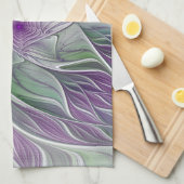 Linge De Cuisine Rêve de fleurs, Abstrait violet vert Fractal Art (Quart Plié)