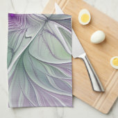 Linge De Cuisine Rêve de fleurs, Abstrait violet vert Fractal Art (Quart Plié)