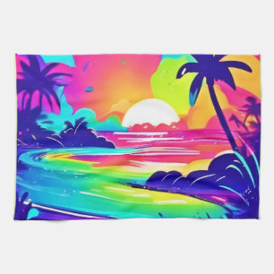 Linge De Cuisine Rêve de plage tropicale arc-en-ciel