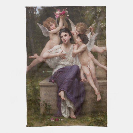 Linge De Cuisine Rêve de printemps, par Bouguereau (Vertical)