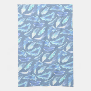 Linge De Cuisine rêves doux - plumes aquarelles bleu clair :