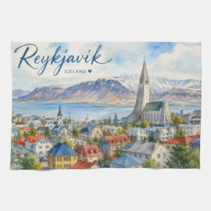 Linge De Cuisine Reykjavik Islande aquarelle souvenir