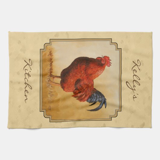 Linge De Cuisine Rhode Island Red Rooster Yellow Arrière - plan (Horizontal)