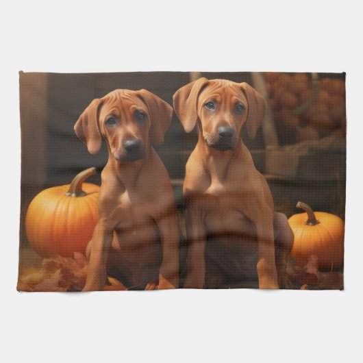 Linge De Cuisine Rhodesian Ridgeback Chiot Automne Citrouille délic (Horizontal)