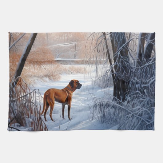 Linge De Cuisine Rhodesian Ridgeback Laisser Neige Noël (Horizontal)