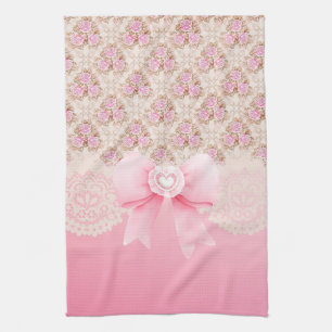 Linge De Cuisine Ribbon Et Dentelle vintage Rose Floral Rose