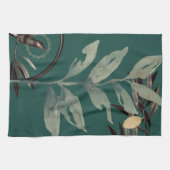 Linge De Cuisine Riche Turquoise Vert d'aquarelle artistique Feuill (Horizontal)