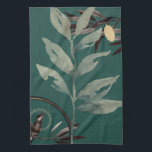 Linge De Cuisine Riche Turquoise Vert d'aquarelle artistique Feuill<br><div class="desc">Élégante serviette de cuisine avec un imprimé botanique d'aquarelle artistique dans une riche palette turquoise de couleurs vertes avec une feuille d'aquarelle zen et une composition géométrique en cercle aux accents noir et or. Ajoutez une touche d'élégance à votre cuisine avec cette serviette de cuisine design à motifs botaniques. Un...</div>