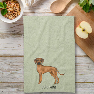 Linge De Cuisine Ridback Rhodésien Chien Brun Mignon Avec Nom Vert