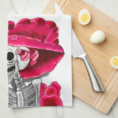 Linge De Cuisine Rire Skeleton Woman dans Red Bonnet (Quart Plié)