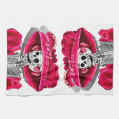 Linge De Cuisine Rire Skeleton Woman dans Red Bonnet (Horizontal)