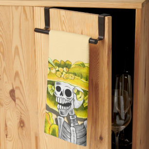 Linge De Cuisine Rire Skeleton Woman en Jaune