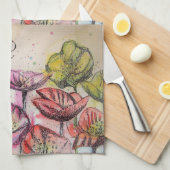 Linge De Cuisine Robe de thé orange rouge jaune pavot d'aquarelle (Quart Plié)