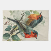 Linge De Cuisine Robin à poitrine rouge vintage (Horizontal)