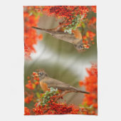 Linge De Cuisine Robin américain avec Pyracantha Pomme (Vertical)