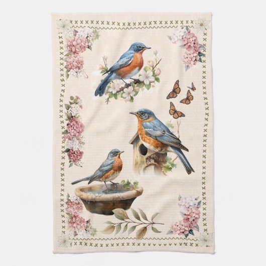 Linge De Cuisine Robin Bird Peach Damask (Vertical)