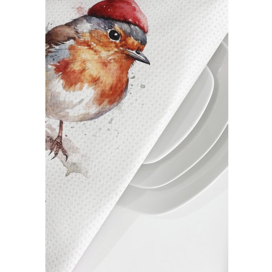 Linge De Cuisine Robin rouge de Noël, personnalisable