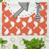 Linge De Cuisine Robin sur Orange White Bird Motif - Joyeux Noël (Plié)