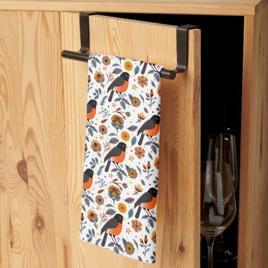 Linge De Cuisine Robins Et Fleurs (Pliage en tiers)
