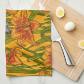 Linge De Cuisine Robins et fleurs de lys, orange et vert (Quart Plié)