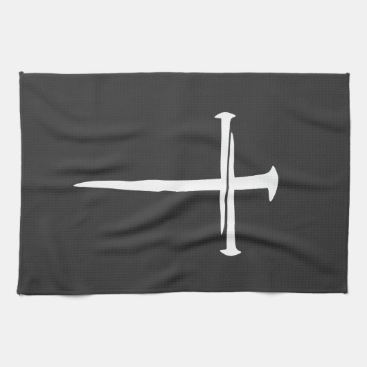 Linge De Cuisine Robuste trois clous Croix blanche chrétien (Horizontal)