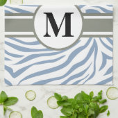 Linge De Cuisine Rock Blue Safari Zebra avec monogramme (Plié)