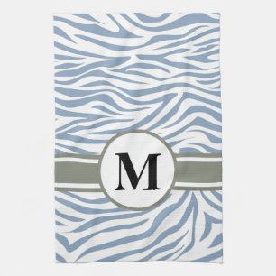 Linge De Cuisine Rock Blue Safari Zebra avec monogramme
