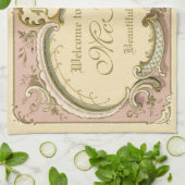 Linge De Cuisine Rococo Boudoir à l'élégante trame rose or (Plié)