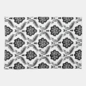 Linge De Cuisine Rococo Damask Pattern Grey Black White (Horizontal)