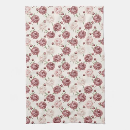 Linge De Cuisine Romantic Blush & Burgundy Peony Floral Pattern (Vertical)