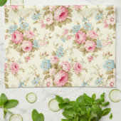 Linge De Cuisine Romantique rose Rose anglais sur jaune pâle (Plié)