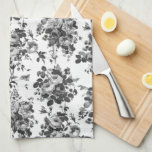 Linge De Cuisine Romantique Vintage Rose-gris sur blanc<br><div class="desc">Elégante couture vintage  monochrome gris roses sur arrière - plan blanc.</div>